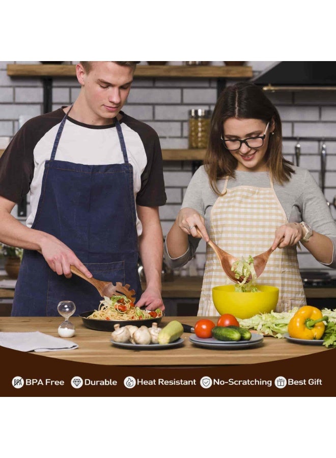 5-Piece Wooden Spoons for Cooking -  Kitchen Utensil Set made of Natural Solid Wood Material - Includes Salad Spoons, Spaghetti Spoon,Slotted Spatula, Salad Fork, Flat Spatula - Image 5